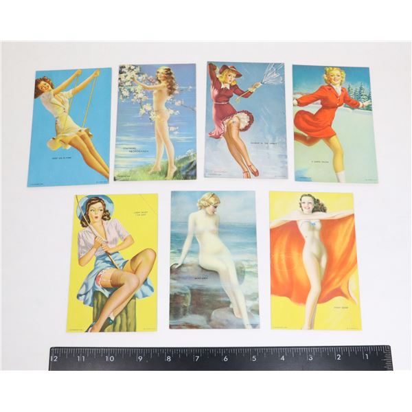 #1213 VINTAGE PIN UP POSTCARDS LOT OF 7 1940'S