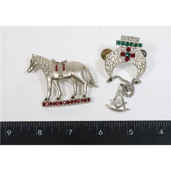 #1270 VINTAGE PINS BROACH SHINERS INCLUDING HORSE