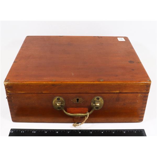 #1381 ANTIQUE WOODEN BOX BURROUGHS, WELLCOME