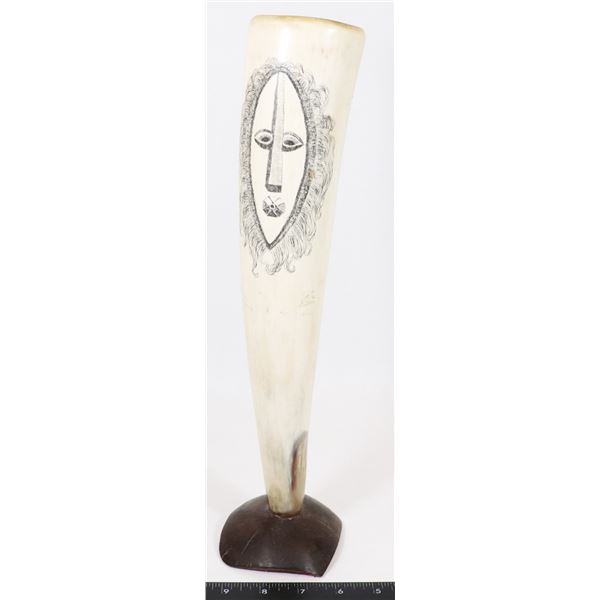 #1382 CARVED HORN AFRICAN MASK DESIGN VINTAGE