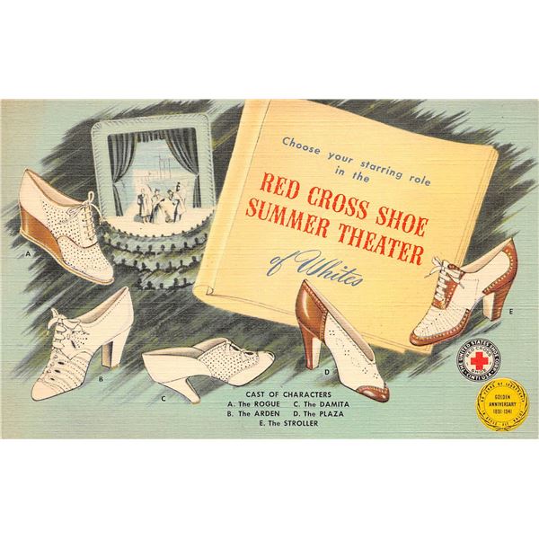 Linen Advertising Red Cross Shoe Summer Theater New Jersey Postcard