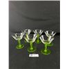 Image 2 : Vintage Set Of 6 Uranium Glass Stem, Etched Cocktail Glasses. Some minor chips on rims.