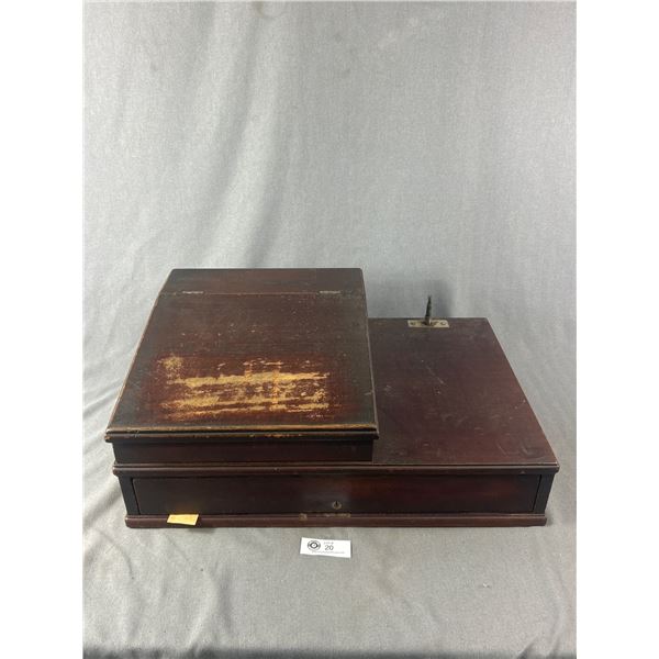Vintage Sundstrend Speed Wood Cash Drawer w/ Built In Filing System On Top. Keys Included . Approx.
