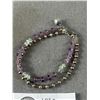 Image 2 : Vintage .925 Sterling Silver Double Strand Bracelet w/ Genuine Amethyst & Peridot Stone Beads