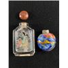 Image 1 : 2 Vintage Snuff Bottles - 3" H Asian w/Lid & 2" Glitter