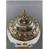 Image 2 : Beautiful Vintage Painted Glass Jar w/ Sterling Silver Lid. Approx. 8" H