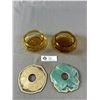 Image 2 : 2 1940's Art Deco Amber Glass Hair Receivers w/ Celluloid Tops