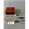 Image 1 : Leather Box - Italy w/ Men's Cufflinks & Various Pins