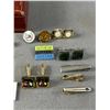 Image 2 : Leather Box - Italy w/ Men's Cufflinks & Various Pins