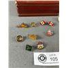 Image 3 : Leather Box - Italy w/ Men's Cufflinks & Various Pins