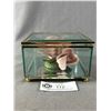 Image 2 : Gorgeous Vintage Bevelled Glass & Brass Box w/ Flower. Made In Italy