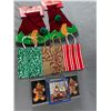 Image 1 : Christmas Lot - Elf Hats, Gift Bags, Mini Water Globe & 2 Gingerbread Ornaments