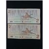 Image 2 : 2 Vintage $2 Banknotes