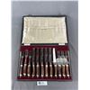 Image 1 : Vintage Sheffield, England 12 Pce Fork & Knife Set w/ Real Stag Horn In Original Case