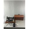 Image 1 : Vintage Singer Portable Electric Sewing Machine Cat. No. BAJ3-8 w/ Wood Base & Lid. Made In Canada