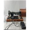 Image 2 : Vintage Singer Portable Electric Sewing Machine Cat. No. BAJ3-8 w/ Wood Base & Lid. Made In Canada