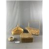 Image 1 : Basket Lot - Woven Loral Sweet Grass, Wine Bottle & Other