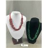 Image 2 : Semi-Precious Malachite-Green & Seed Bead 19" L Multi-Strand Necklaces.
