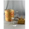 Image 2 : Vintage Wood Butter Press, Milk Bottles & Composite Dairyland Ice Cream Tub, Approx. 10.5" H x 9.5"