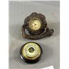 Image 2 : Very Interesting Vintage Wood & Antler Clock, W.Germany Barometer & 4.5" H Metal Lighthouse Figure