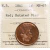 Image 2 : N.B. 1861 1¢ ICCS Gem Mint State-65 Red 90% Red lustre.  Rotated Dies.  A very scarce Victoria issue
