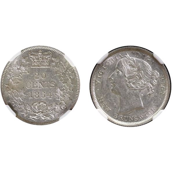 N.B. 1964 20¢ NGC Choice About Uncirculated-58.  Bright white and lustrous issue.