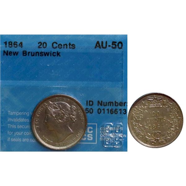 N.B. 1864 20¢ CCCS About Uncirculated-50.  Lustrous.