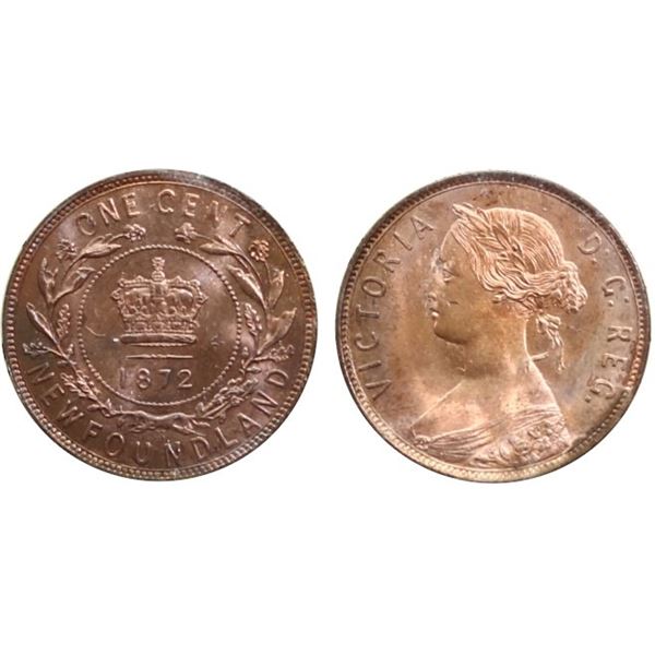 Nfld 1872H 1¢ ICCS Gem Mint State-65RED.  Gem 95% red and lustrous example.