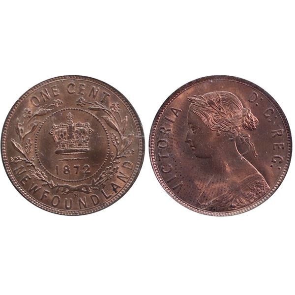 Nfld 1872H 1¢ ICCS Gem Mint State-65RED.  Radiant deep full red and lustrous issue.