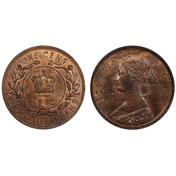 Nfld 1880 1¢ "Round 0, Low 0" PCGS Choice Mint State-64BN.  Enticing fully lustrous example displayi