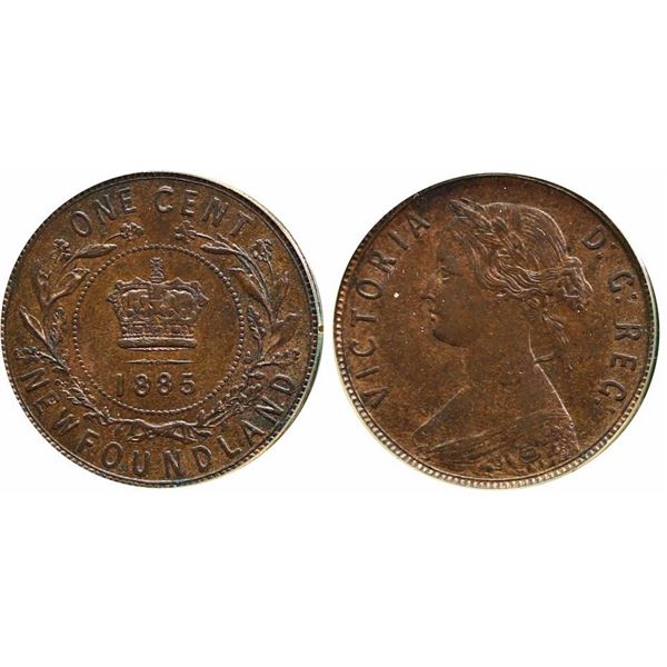 Nfld 1885 1¢ CCCS Choice Mint State-62BN.  A nice lustrous brown key date example.  Scarce.