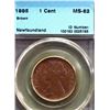Image 2 : Nfld 1885 1¢ CCCS Choice Mint State-62BN.  A nice lustrous brown key date example.  Scarce.
