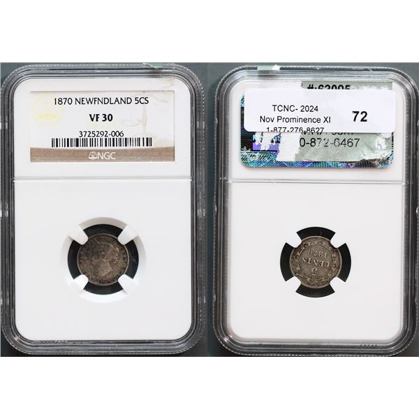 Nfld  1870 5¢ NGC Choice Very Fine-30