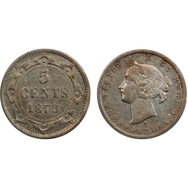 Nfld 1873H 5¢ PCGS EF - Detail, cleaned.  Rare key date.