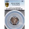 Image 2 : Nfld 1885 5¢ PCGS Choice Extra Fine-45.  Attractive remaining lustre and spotty gold tints.  Scarce 