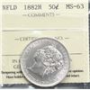 Image 2 : Nfld 1882H 50¢ ICCS Choice Mint State-63 Fully white and brilliant with superb reflective surfaces. 
