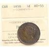 Image 2 : 1858 1¢ ICCS Choice About Uncirculated-55.  A nice lustrous example.