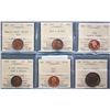 Image 1 : Mixed date Lot; 1876H -1969 1¢  All 6 coins ICCS graded Choice Mint State-62 to Superb Gem Proof-Lik