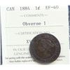 Image 2 : 1884 1¢ Obv 1 ICCS Extra Fine-40.  Very scarce obverse and seldom offered in this grade.