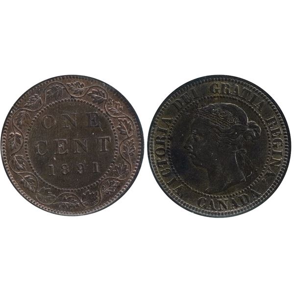 1891 1¢ SD SL, Obv 3, Repunched T in Gratia, CCCS Choice Mint State-63RB.