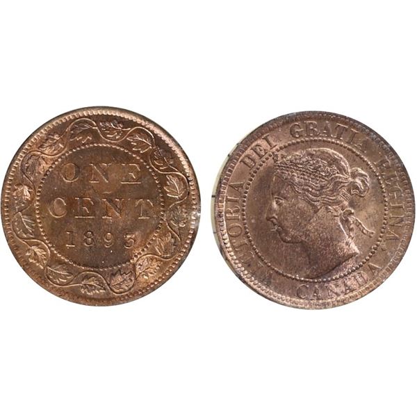 1893 1¢ ICCS Gem Mint State-65 Red.  Gem 90% Full RED and lustrous example.