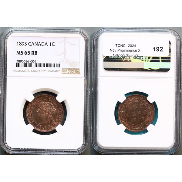 1893 1¢ NGC Gem Mint State-65RB Flashy example with reflective and clean surfaces and 75% Red lustre