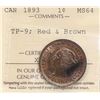 Image 2 : 1893 1¢ "Triple Punch "9" ICCS Choice Mint State-64RB.  To our knowledge, this is the Finest known e
