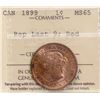 Image 2 : 1899 1¢ Repunched "Last 9" ICCS Gem Mint State-65RED.  This is a Pristine issue with great eye appea