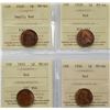 Image 1 : 1920 1¢ Small, 1928, 1935, and 1936, all ICCS Choice Mint State-64RED, lot of 4 coins.