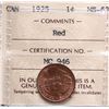 Image 2 : 1925 1¢ ICCS Choice Mint State-63RED.  A nice lustrous 95% Red key example.