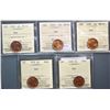 Image 1 : 1928 1¢ 1933, 1934, 1935, 1936, lot of 5 coins ICCS Choice Mint State-64RED graded.