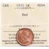 Image 2 : 1931 1¢ ICCS Choice Mint State-64RED.  A flashy and scarce example.