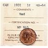 Image 2 : 1931 1¢ PCGS Choice Mint State-64RED.  A nice lustrous 85% Red example.