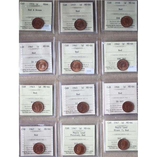 1934 1¢ RB, 1937, 1938, 1940, 1941, 1942, 1943, 1945, 1946, 1947, 1947 ML Ptd, 1947 ML Blunt, 1949 A